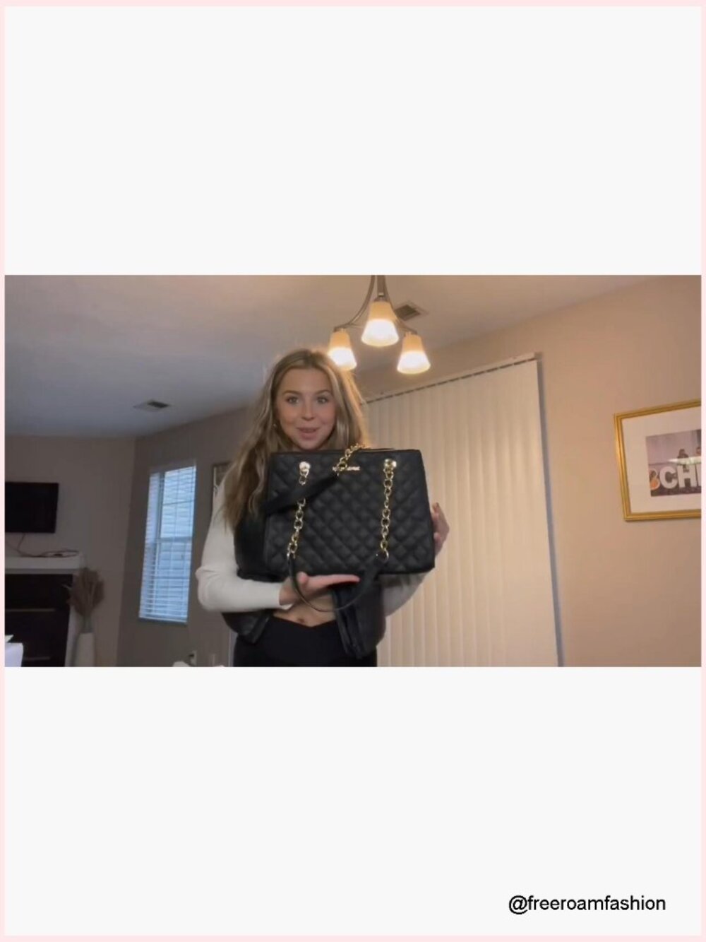 Quilted Vegan Leather Chain Shoulder Tote Bag - Picture 7 of 7